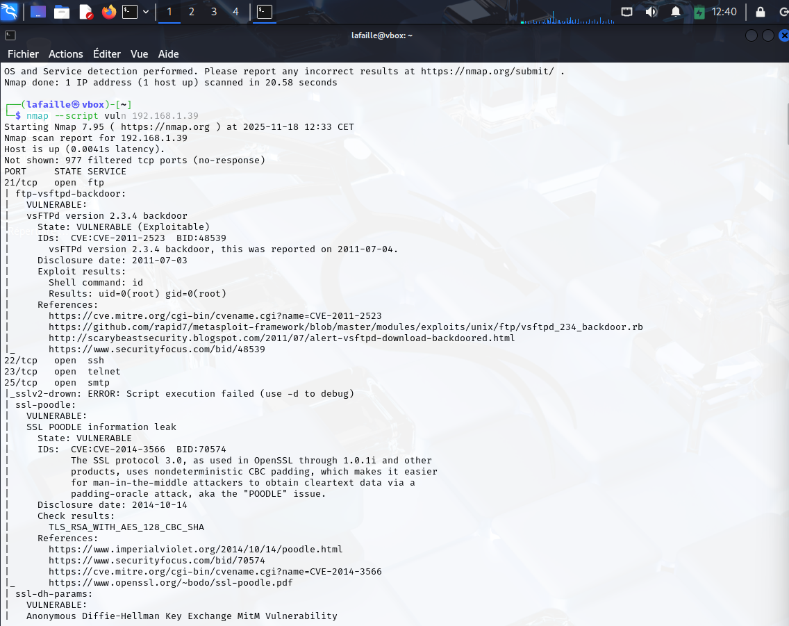 Recherche de vulnerabilité avec nmap