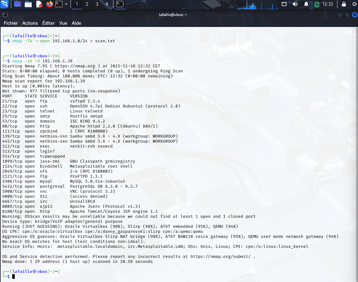 Scan nmap du réseau