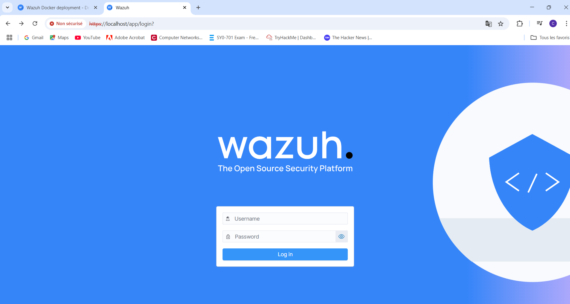 Wazuh connexion page